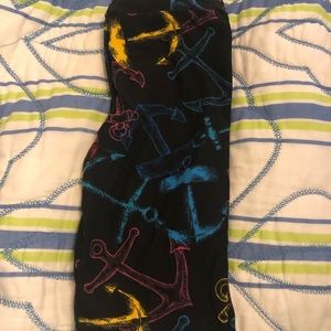 Lularoe Tween New Black Neon Anchor Leggings